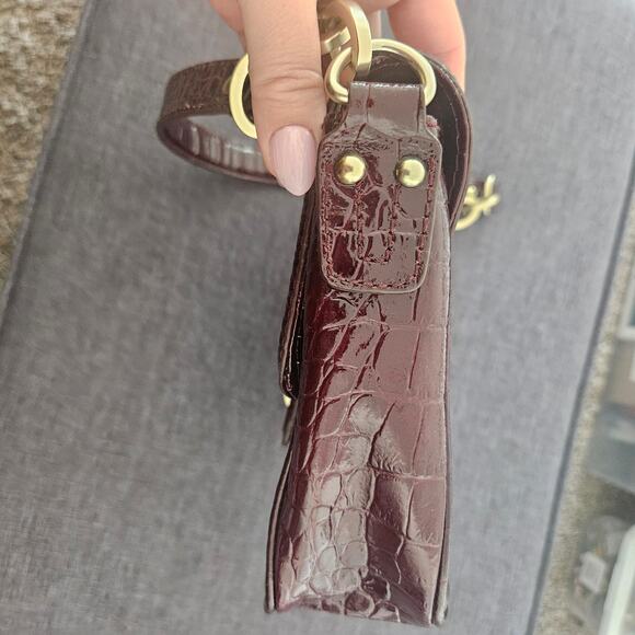 Paradox Maroon Red Croc Embossed Leather Shoulder Bag Purse Minimalist Classic - Picture 7 of 10